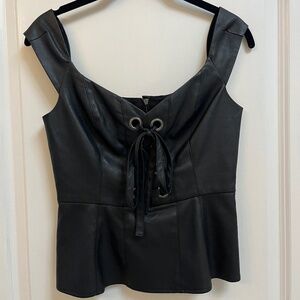Black Faux Leather Lace-Up Corset Style Top Size S
